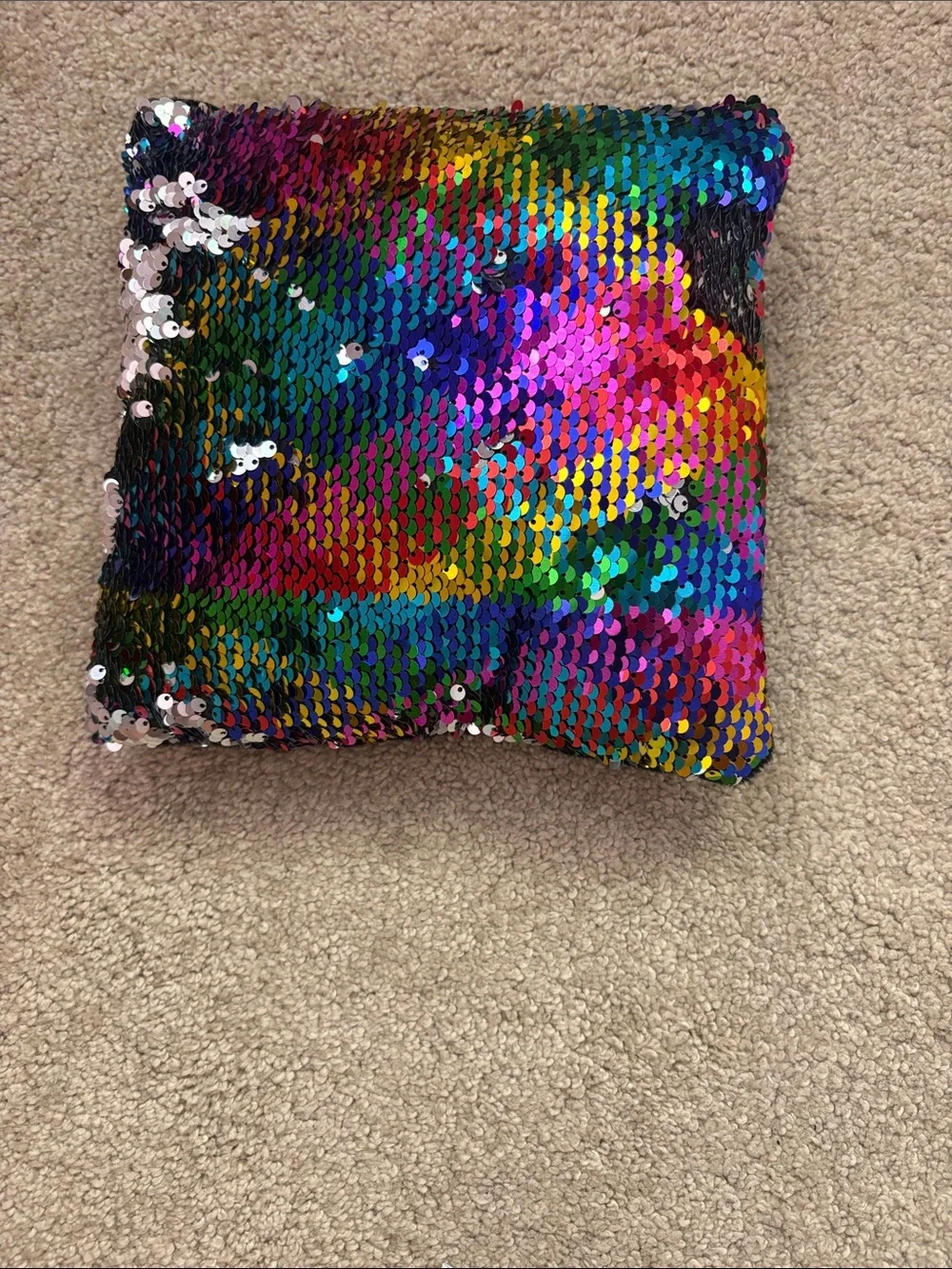 Reversible Sequin Square Pillow - Rainbow 9 x 9